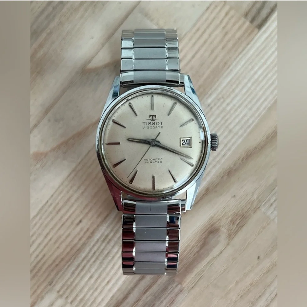 Tissot Men's Watch Visodate Automatic Seastar RARE Vintage Silver Tone Dial Date